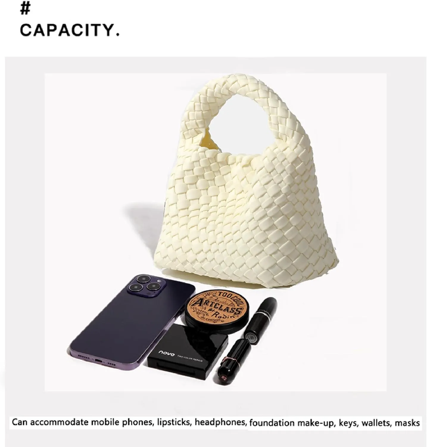 JINMANXUE Fashion Handbag for Women, Woven Tote Bucket Composite Bag, Knitting Chain Crossbody Shoulder Purse
