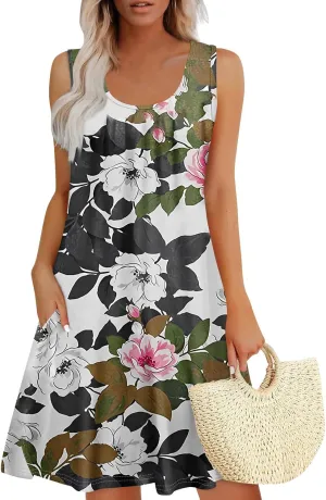 JJHAEVDY Dresses for Women Sleeveless Printed Vest Dress U Neck Versatile Sundress Loose Boho Sundresses Trendy Vintage Dress