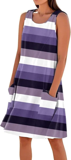 JJHAEVDY Summer Dresses for Women 2025 Loose Sleeveless Sundresses Beach U Neck T Shirt Dress Casual Tank Dress with Pockets