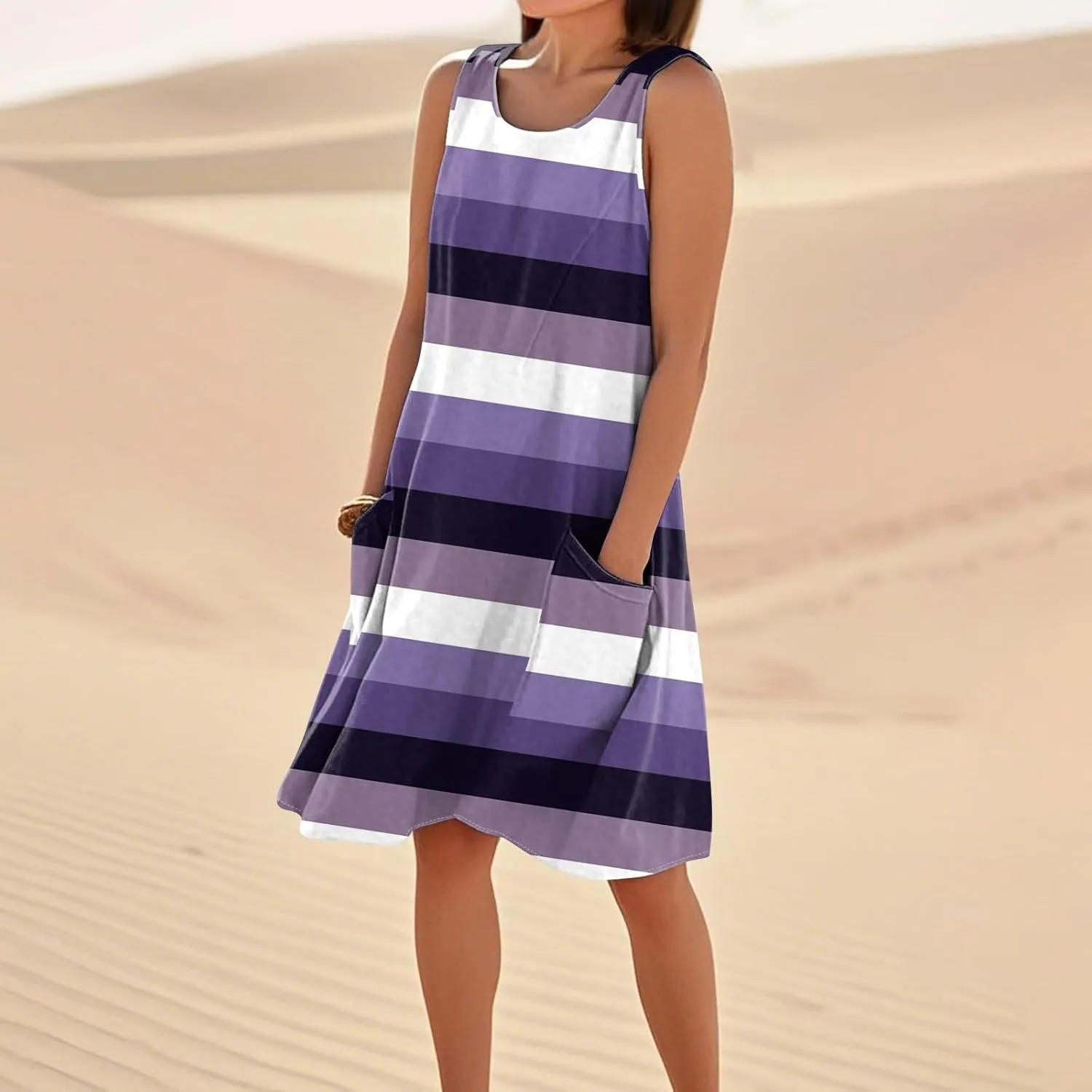 JJHAEVDY Summer Dresses for Women 2025 Loose Sleeveless Sundresses Beach U Neck T Shirt Dress Casual Tank Dress with Pockets