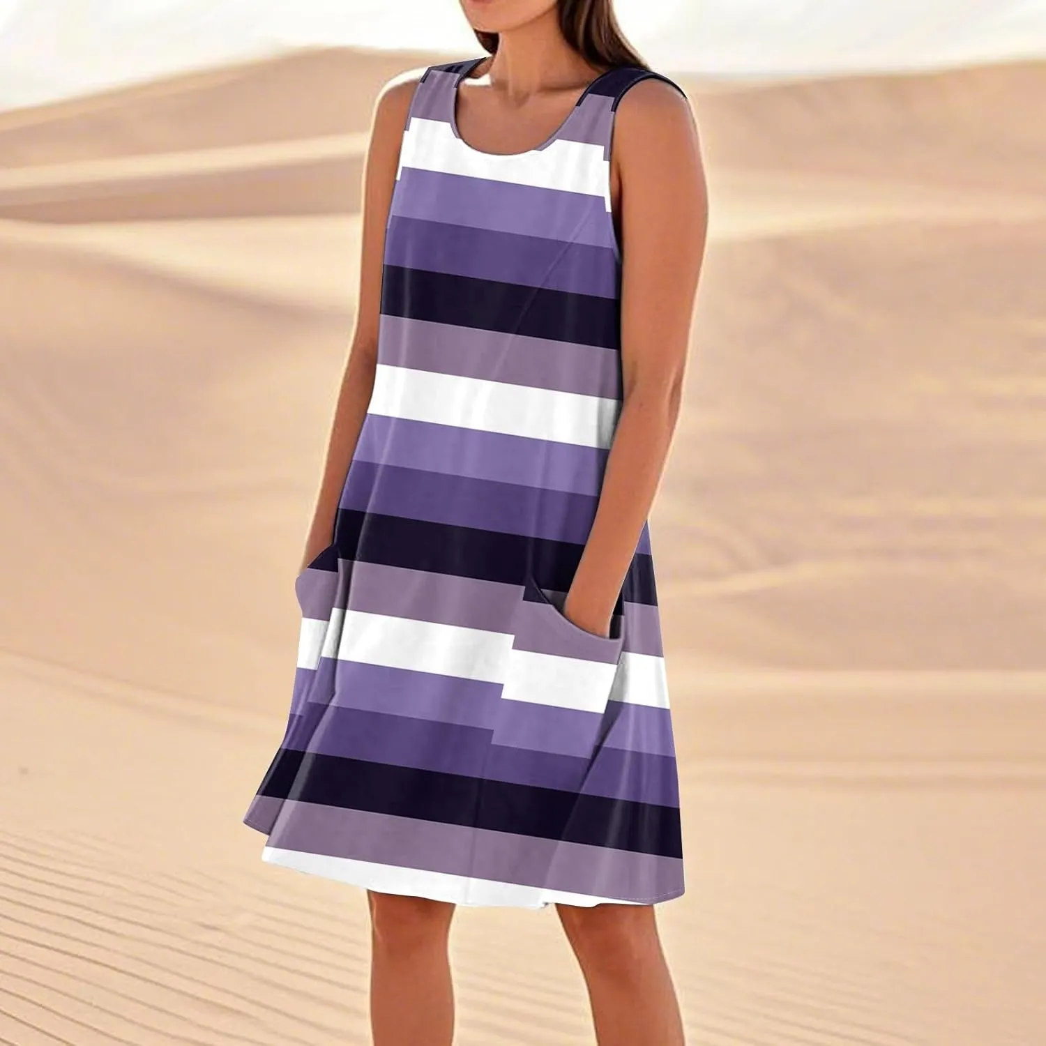 JJHAEVDY Summer Dresses for Women 2025 Loose Sleeveless Sundresses Beach U Neck T Shirt Dress Casual Tank Dress with Pockets