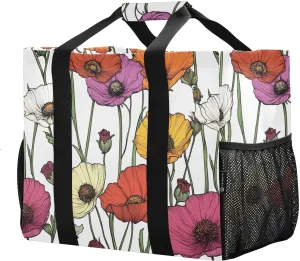 JUNZAN Cute Flowers Tote Utility Bag Collapsable Large Beach Bag With Pockets Reusable Shopping Bag with Handles Carrying Tote