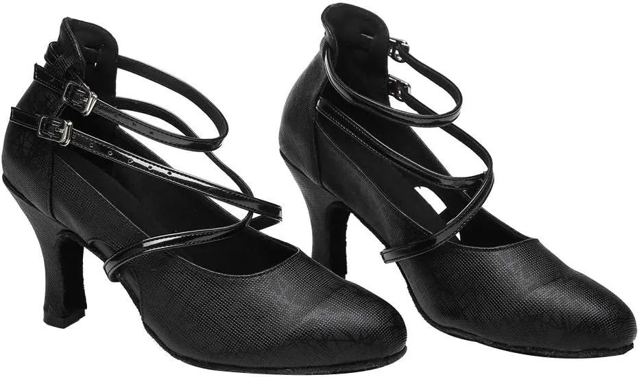 JUODVMP Womens Dance Shoes Cross-Strap Salsa Ballroom Latin Dance Shoes Closed-Toe Modle YCL335