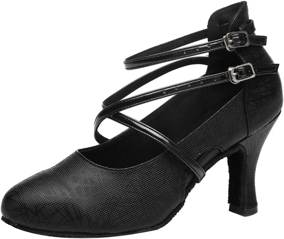 JUODVMP Womens Dance Shoes Cross-Strap Salsa Ballroom Latin Dance Shoes Closed-Toe Modle YCL335