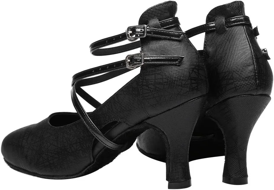 JUODVMP Womens Dance Shoes Cross-Strap Salsa Ballroom Latin Dance Shoes Closed-Toe Modle YCL335