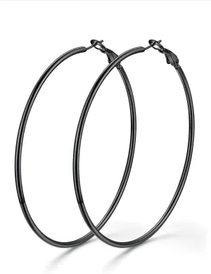 KeyStyle Gold Hoop Earrings for Women, Stainless Steel Hoops Earring Lightweight Loops, 2 mm Thick Hypoallergenic Circle Endless Thin Hoop (30 mm,50 mm,70 mm,100 mm)