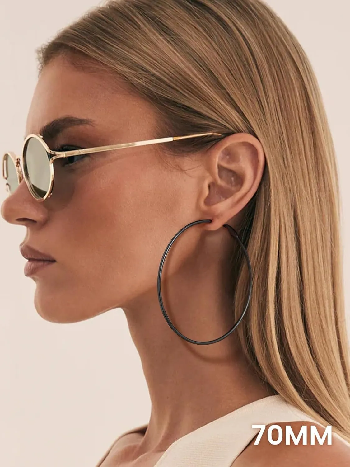 KeyStyle Gold Hoop Earrings for Women, Stainless Steel Hoops Earring Lightweight Loops, 2 mm Thick Hypoallergenic Circle Endless Thin Hoop (30 mm,50 mm,70 mm,100 mm)
