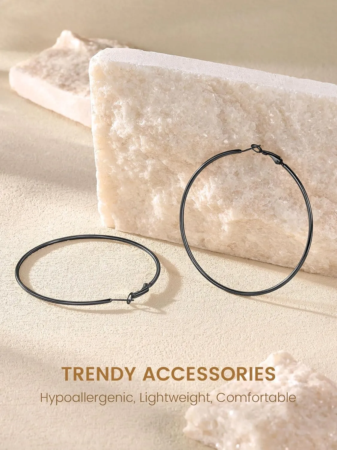 KeyStyle Gold Hoop Earrings for Women, Stainless Steel Hoops Earring Lightweight Loops, 2 mm Thick Hypoallergenic Circle Endless Thin Hoop (30 mm,50 mm,70 mm,100 mm)