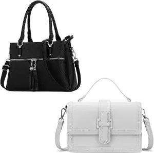 KKXIU Women Satchel Bags Handle Shoulder Handbags and Purses Pockets Zipper Leather Crossbody Bags