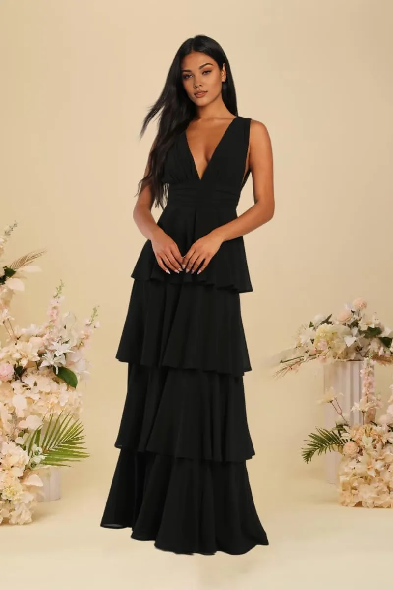 Kyeuan Tiered Ruffles Spring Bridesmaid Dresses for Women Layered Chiffon Formal Evening Gown Deep V Neck Prom Dresses 2025