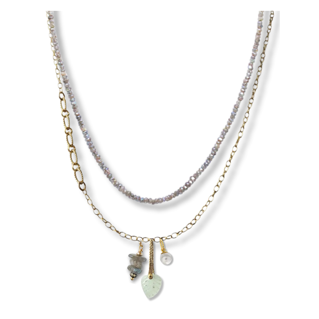 Labradorite and gold charm