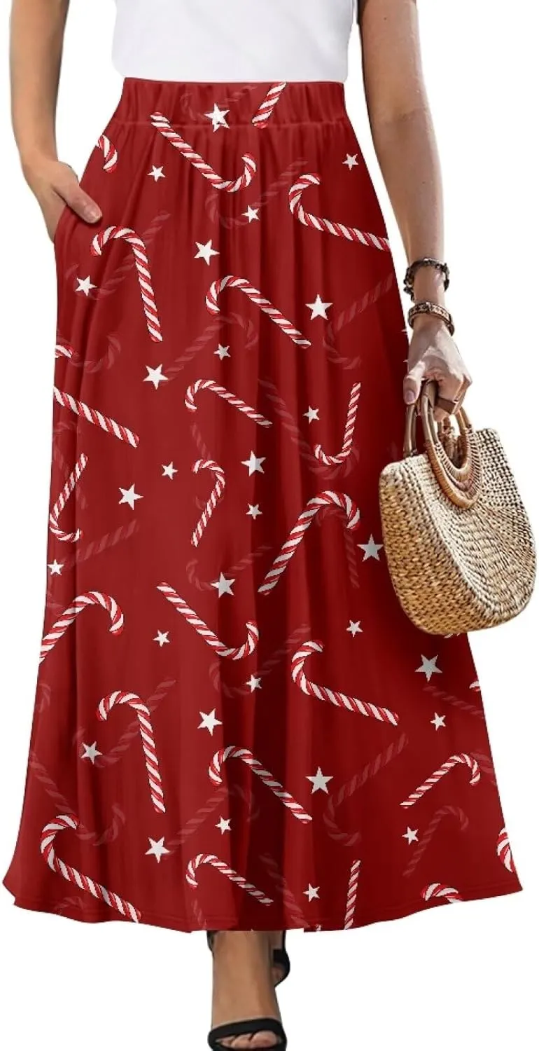 Ladies Pleated Summer Fall Skirts A Line Maxi Skirts Elegant Midi Length Skirts Lightweight Below The Knee Skirts