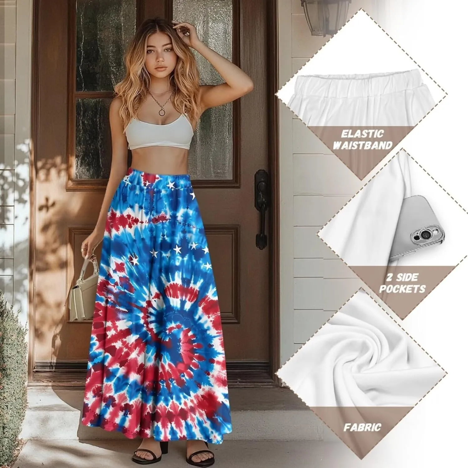 Ladies Pleated Summer Fall Skirts A Line Maxi Skirts Elegant Midi Length Skirts Lightweight Below The Knee Skirts