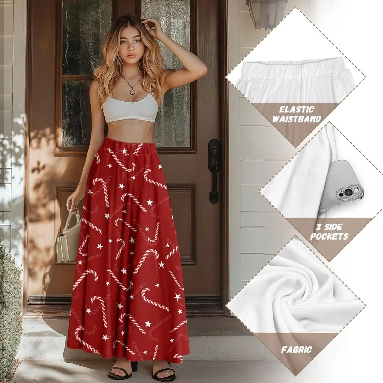 Ladies Pleated Summer Fall Skirts A Line Maxi Skirts Elegant Midi Length Skirts Lightweight Below The Knee Skirts