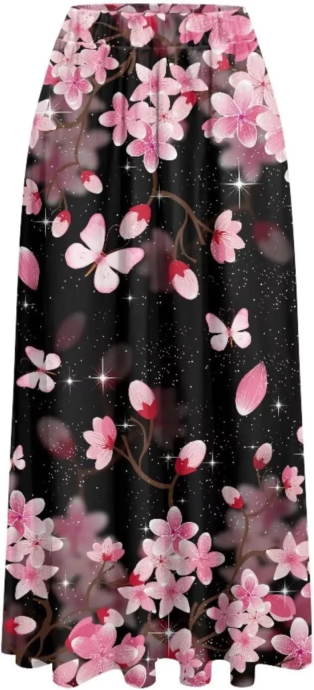 Ladies Pleated Summer Fall Skirts A Line Maxi Skirts Elegant Midi Length Skirts Lightweight Below The Knee Skirts
