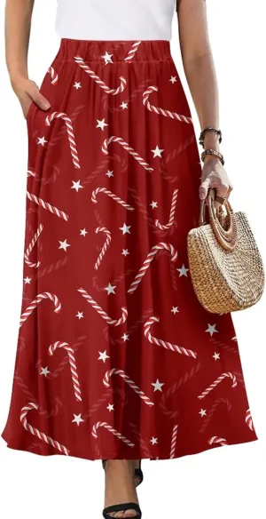 Ladies Pleated Summer Fall Skirts A Line Maxi Skirts Elegant Midi Length Skirts Lightweight Below The Knee Skirts