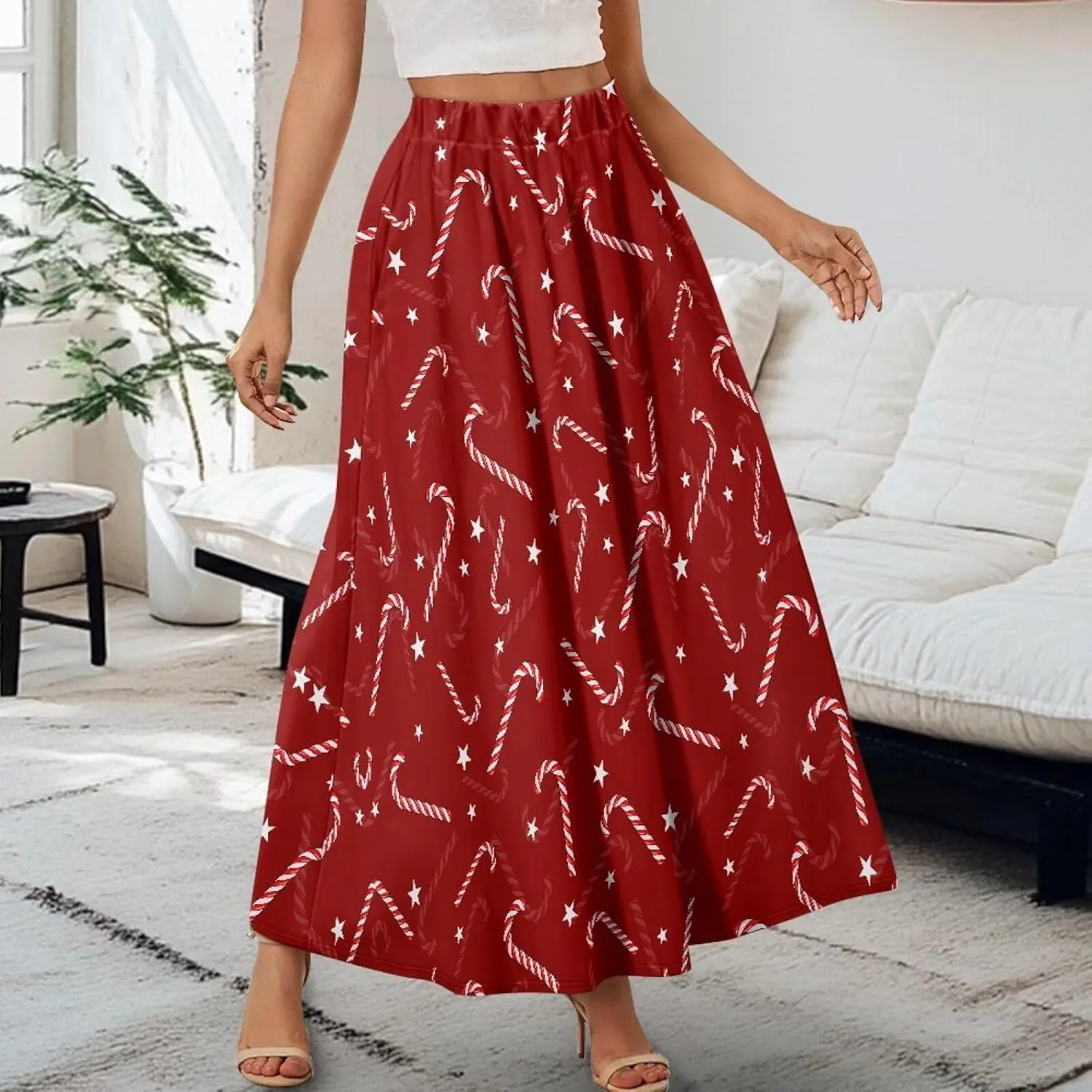 Ladies Pleated Summer Fall Skirts A Line Maxi Skirts Elegant Midi Length Skirts Lightweight Below The Knee Skirts