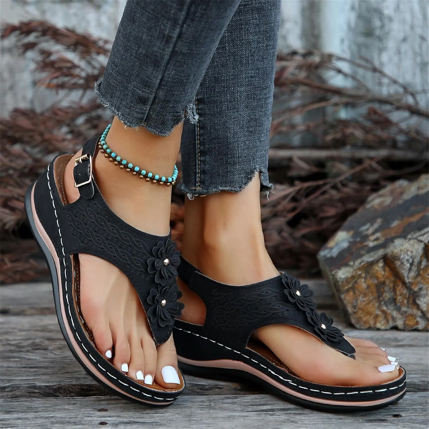 Ladmiple Sandals Women Dressy Summer Flat Comfortable Fashion Orthotic Orthopedic Slides With Plantar Fasciitis Arch Support