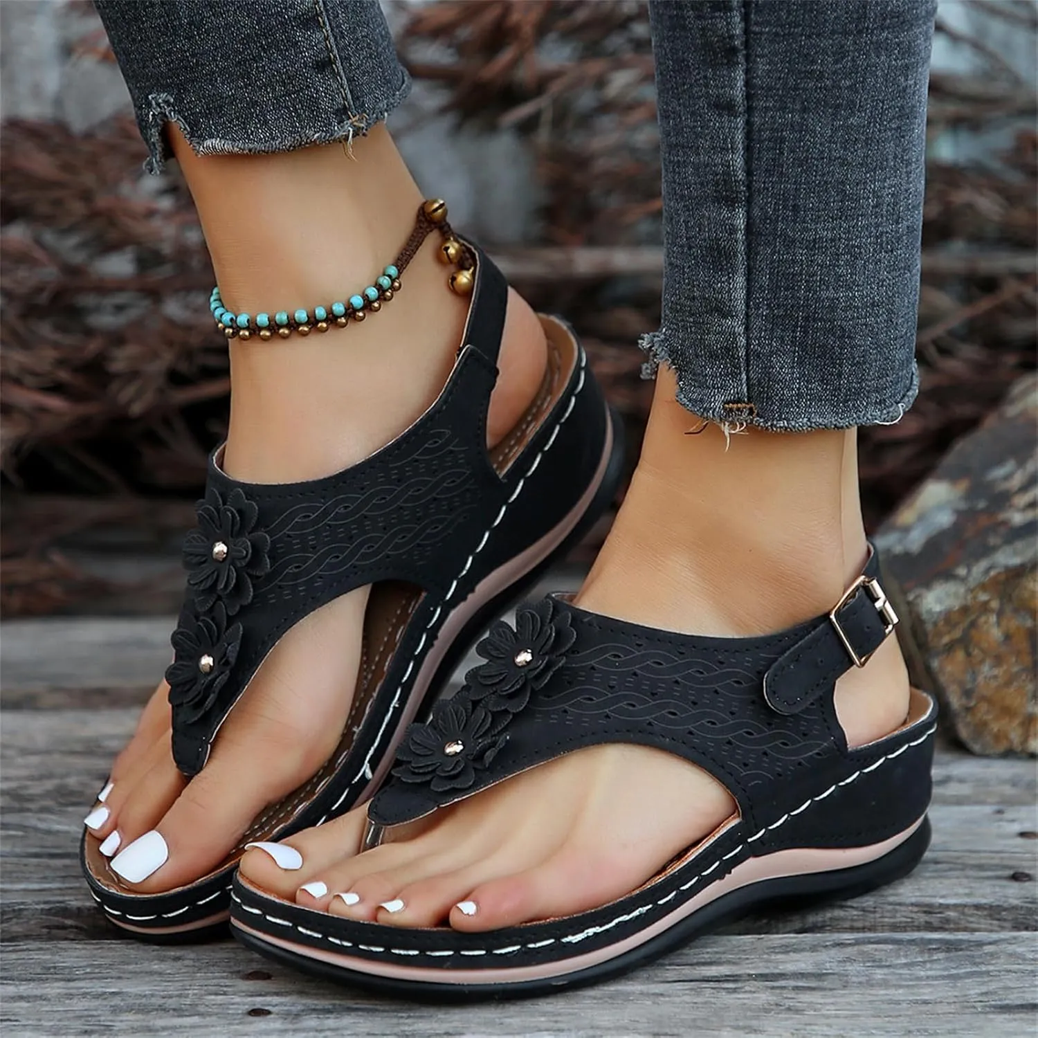 Ladmiple Sandals Women Dressy Summer Flat Comfortable Fashion Orthotic Orthopedic Slides With Plantar Fasciitis Arch Support