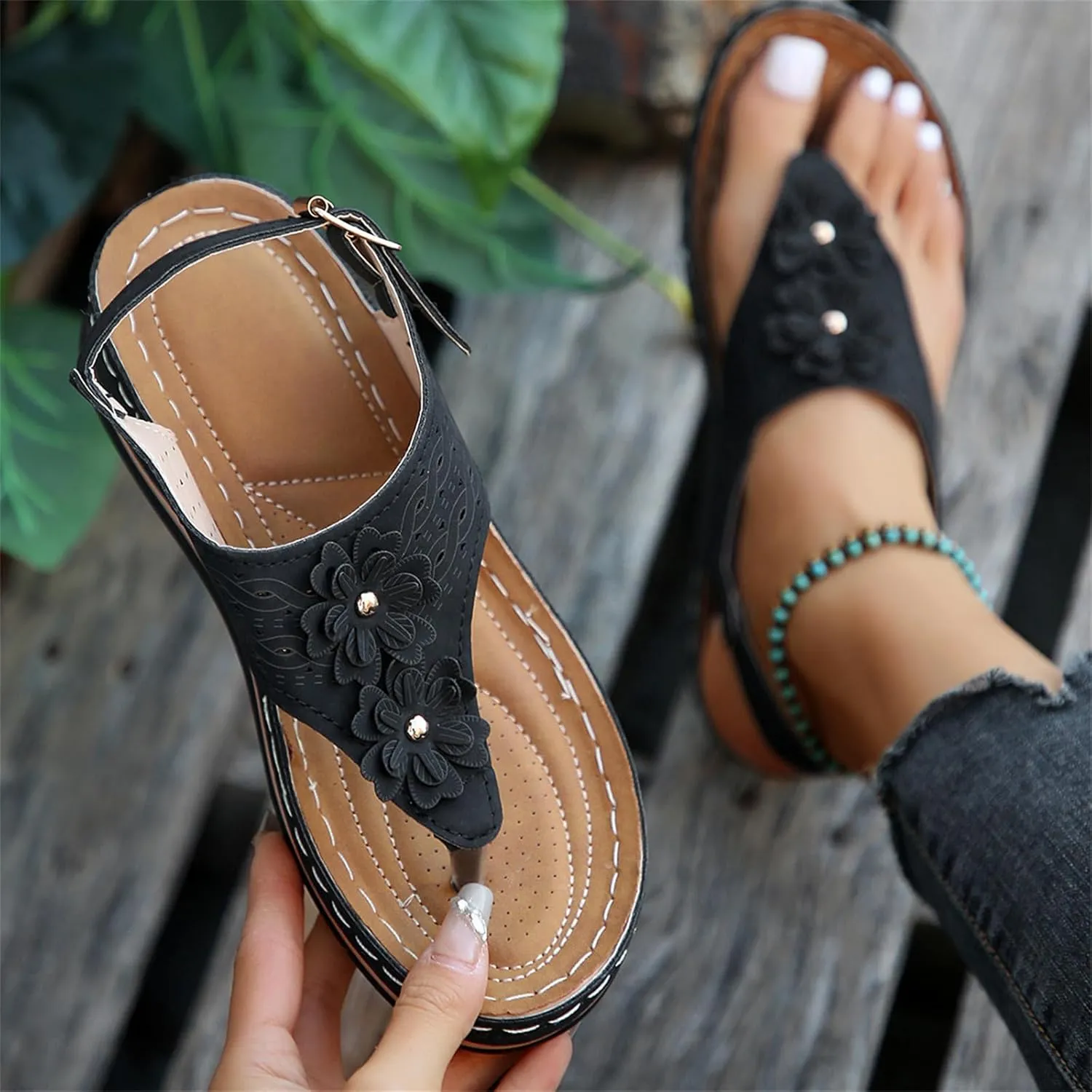 Ladmiple Sandals Women Dressy Summer Flat Comfortable Fashion Orthotic Orthopedic Slides With Plantar Fasciitis Arch Support