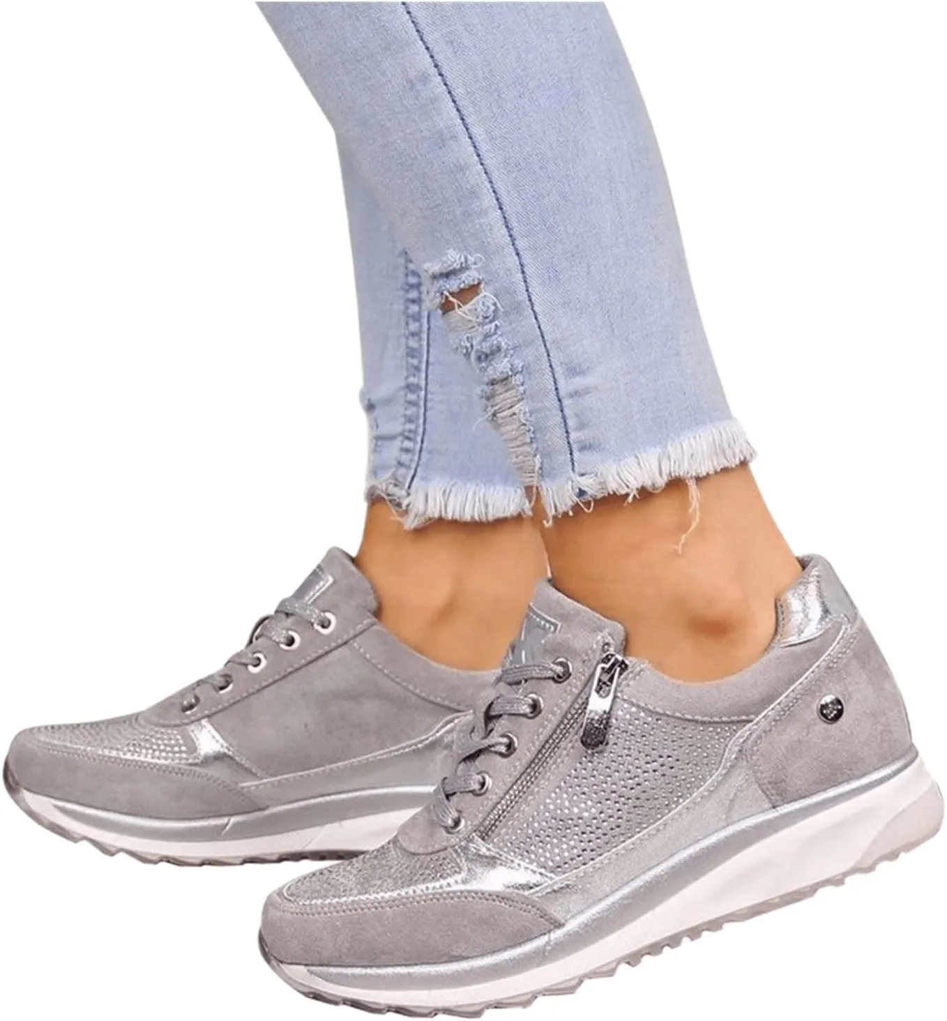 Ladmiple Sneakers For Women Walking Shoes Wide Width Slip on Glitter Shoes Fashion Sparkly Dressy Summer Flats Loafers