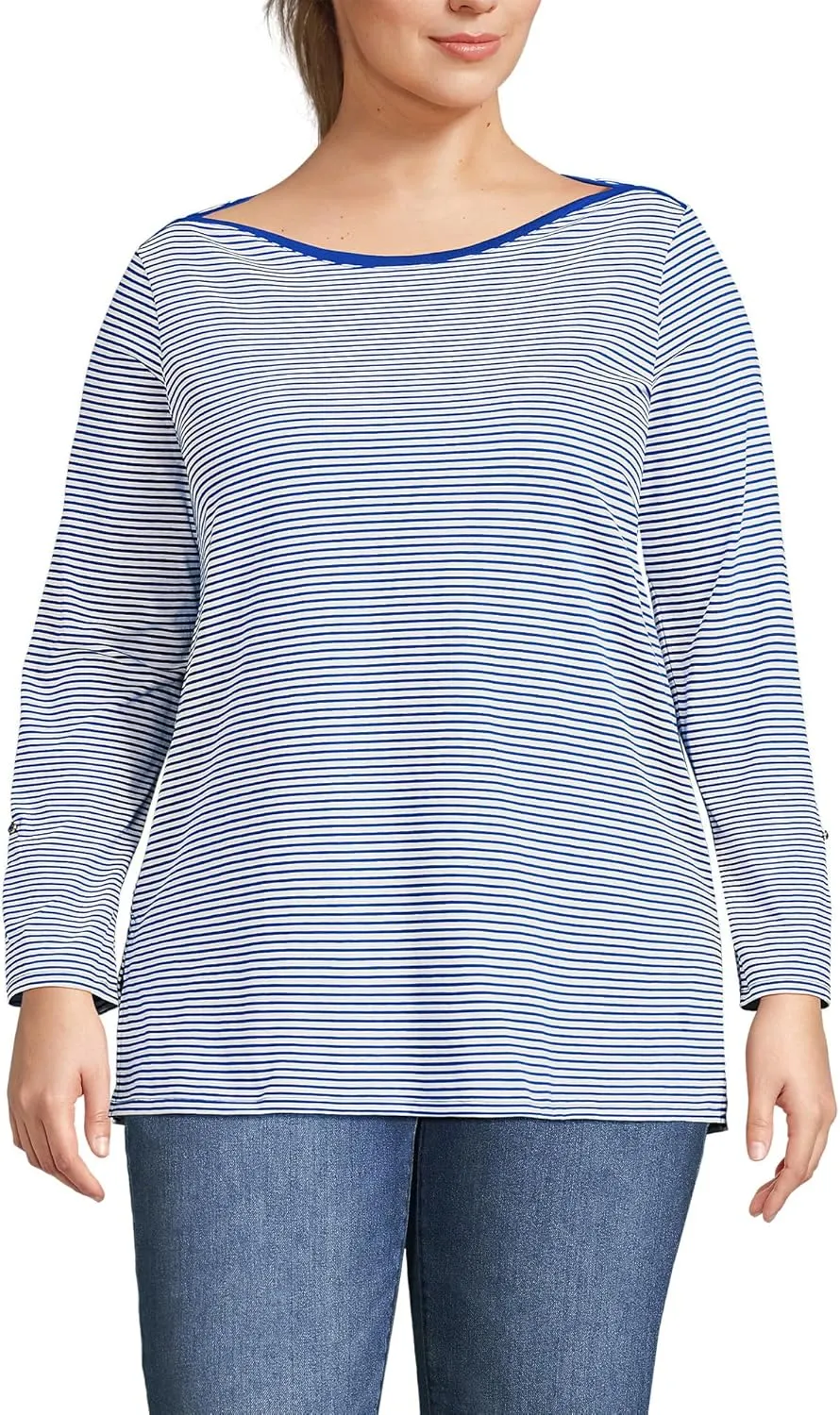 Lands' End Women's American-Grown Supima Cotton Adjustable 3/4 Sleeve Boatneck Tunic