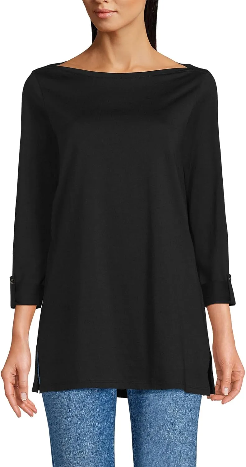 Lands' End Women's American-Grown Supima Cotton Adjustable 3/4 Sleeve Boatneck Tunic