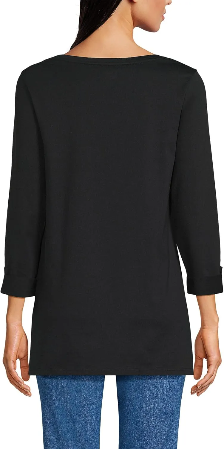 Lands' End Women's American-Grown Supima Cotton Adjustable 3/4 Sleeve Boatneck Tunic