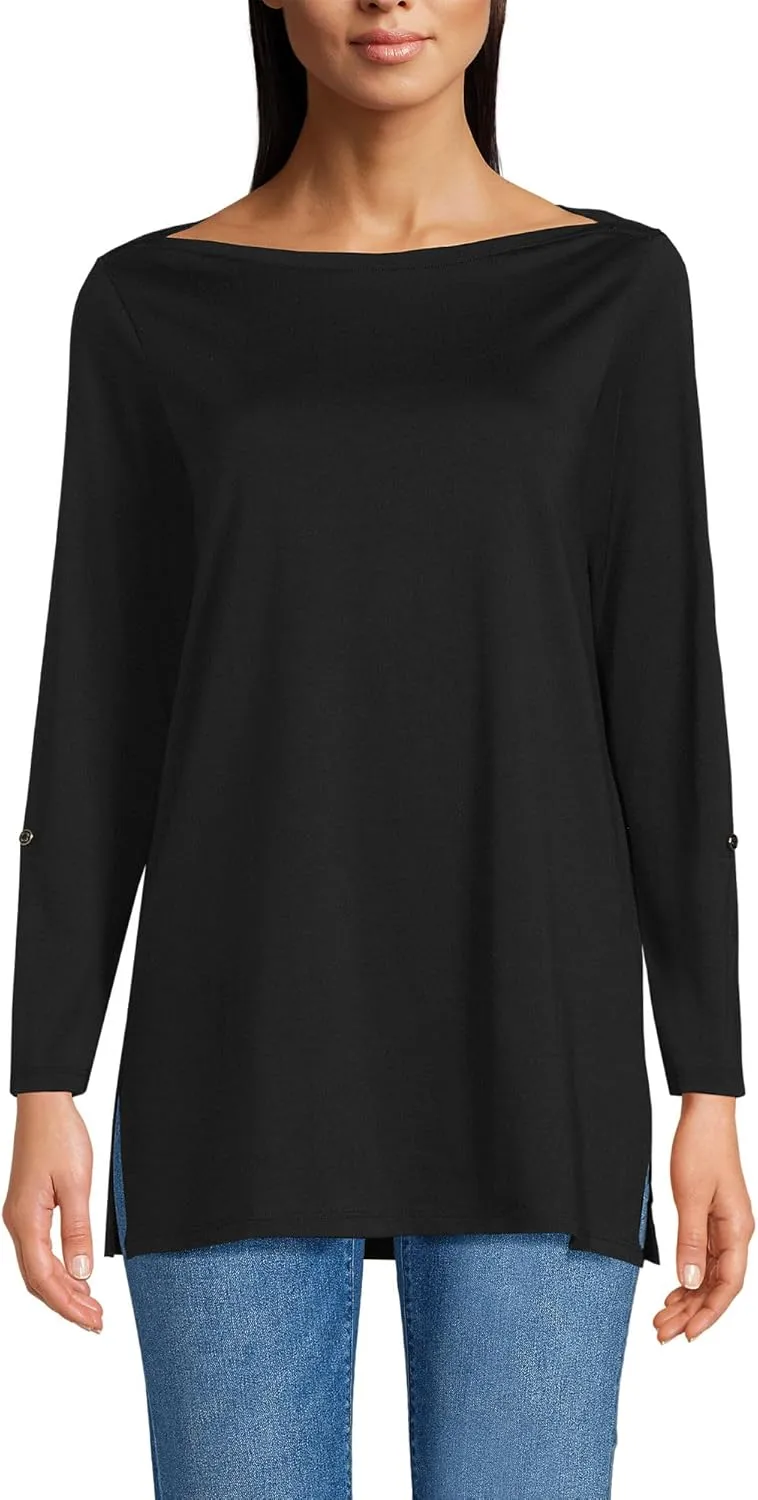 Lands' End Women's American-Grown Supima Cotton Adjustable 3/4 Sleeve Boatneck Tunic