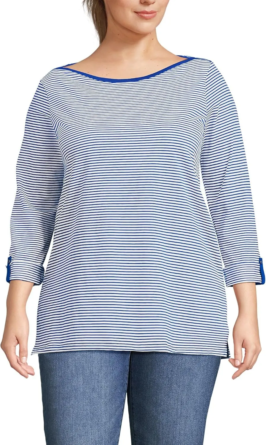 Lands' End Women's American-Grown Supima Cotton Adjustable 3/4 Sleeve Boatneck Tunic