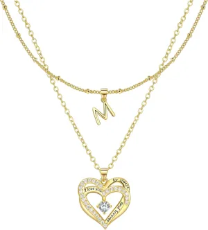 Layered Heart Necklaces for Women, 14k Gold Plated Layering Cubic Zirconia Heart Pendant Initial A-Z Choker Necklaces, Adjustable Chain Necklaces Jewelry Gift for Women Wife Mom