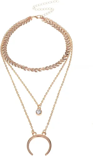 Layered Necklaces for Women, Layering Necklaces Gold Plated Moon Rhinestones Shape Birthday Gift for Women