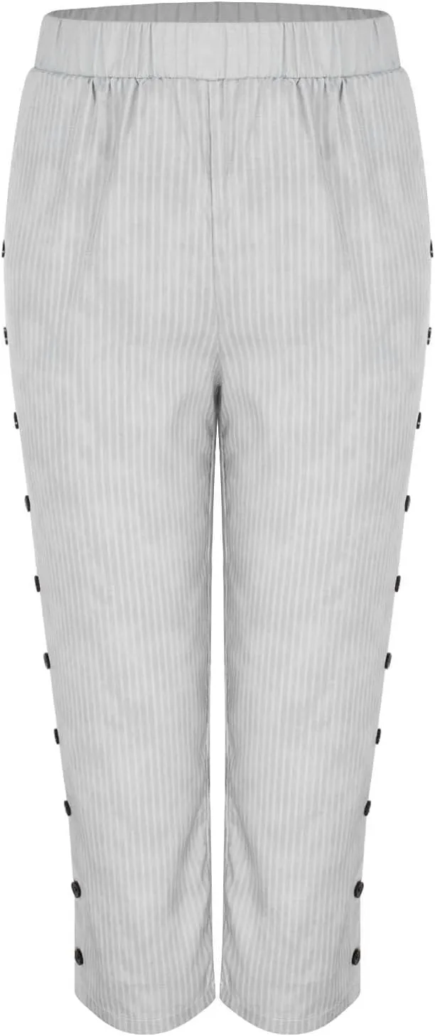 LCMTWX Linen Pants High Waist Pants Drawstring Capri Pants with Pockets Wide Leg Cropped Pants for Cotton Linen Pants Women
