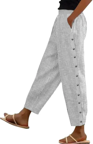 LCMTWX Linen Pants High Waist Pants Drawstring Capri Pants with Pockets Wide Leg Cropped Pants for Cotton Linen Pants Women