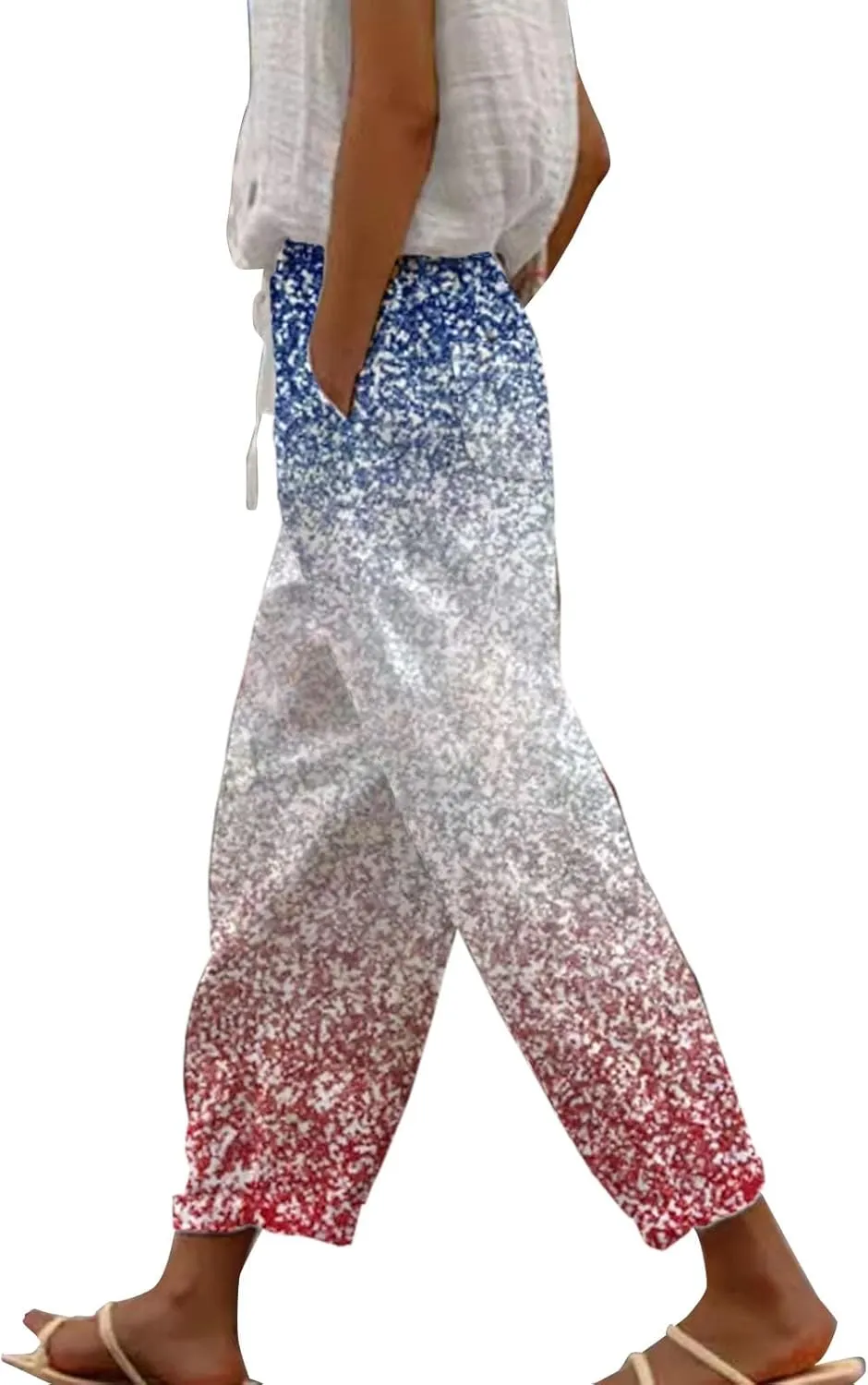 LCMTWX Linen Pants High Waist Pants Drawstring Capri Pants with Pockets Wide Leg Cropped Pants for Cotton Linen Pants Women