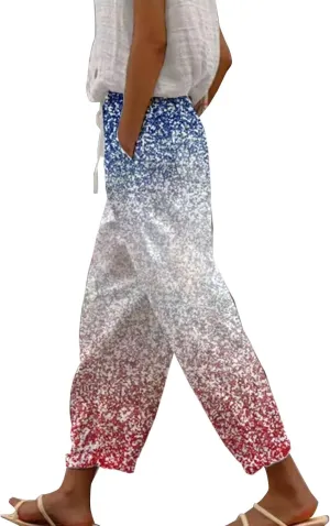 LCMTWX Linen Pants High Waist Pants Drawstring Capri Pants with Pockets Wide Leg Cropped Pants for Cotton Linen Pants Women
