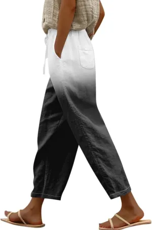 LCMTWX Women's Linen Pants Drawstring Pants with Pockets Wide Leg Cropped Pants for Women Capri Pants 2025 Pants with
