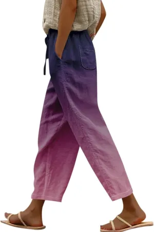 LCMTWX Women's Linen Pants Drawstring Pants with Pockets Wide Leg Cropped Pants for Women Capri Pants 2025 Pants with
