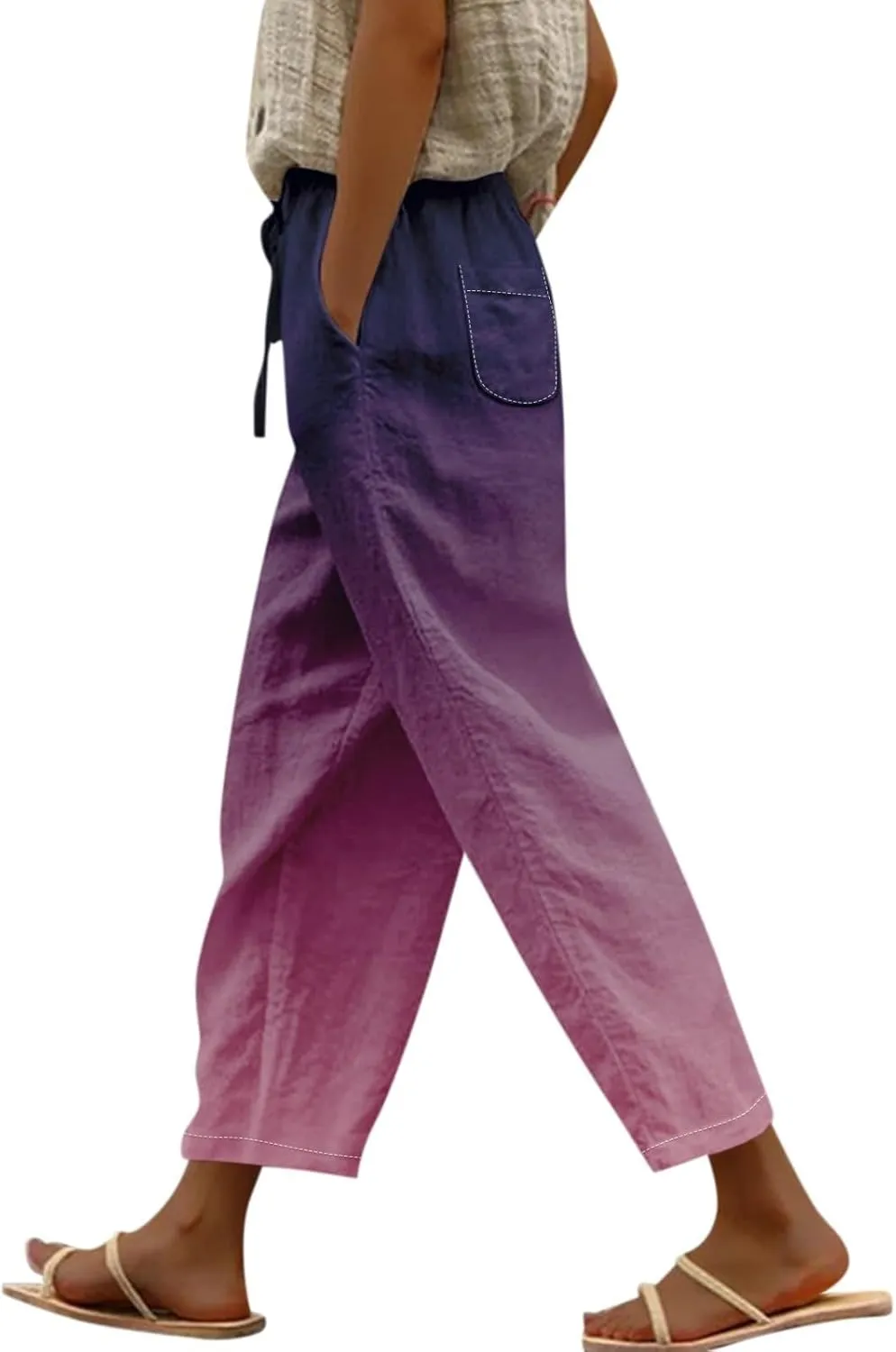 LCMTWX Women's Linen Pants Drawstring Pants with Pockets Wide Leg Cropped Pants for Women Capri Pants 2025 Pants with