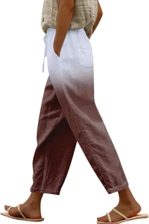 LCMTWX Women's Linen Pants Drawstring Pants with Pockets Wide Leg Cropped Pants for Women Capri Pants 2025 Pants with