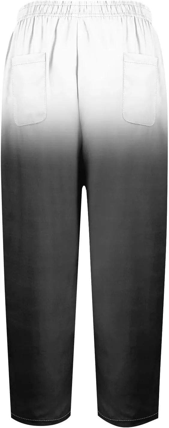 LCMTWX Women's Linen Pants Drawstring Pants with Pockets Wide Leg Cropped Pants for Women Capri Pants 2025 Pants with