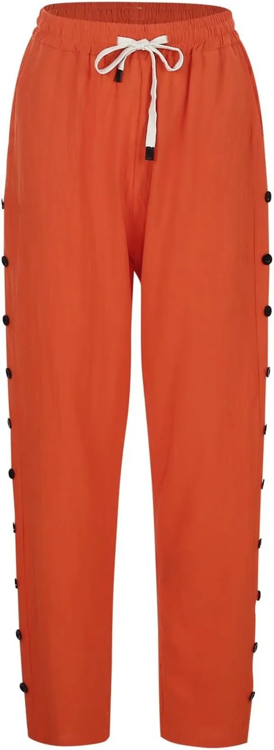 LCMTWX Women's Linen Pants Drawstring Pants with Pockets Wide Leg Cropped Pants for Women Capri Pants 2025 Pants with