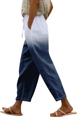 LCMTWX Women's Linen Pants Drawstring Pants with Pockets Wide Leg Cropped Pants for Women Capri Pants 2025 Pants with