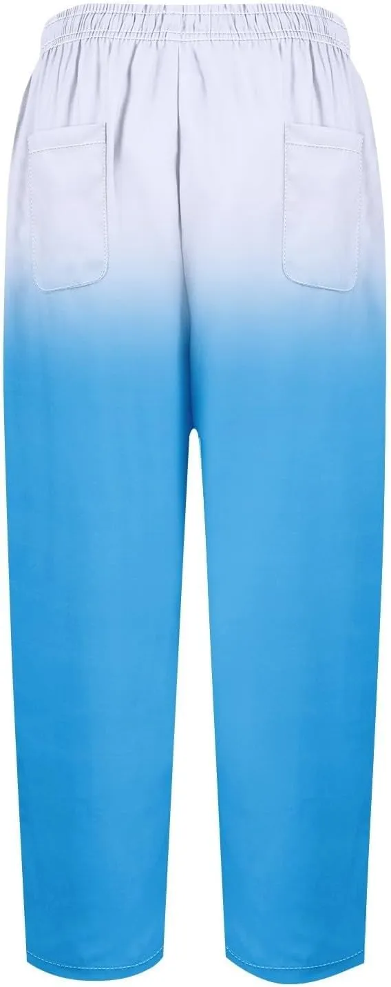 LCMTWX Women's Linen Pants Drawstring Pants with Pockets Wide Leg Cropped Pants for Women Capri Pants 2025 Pants with