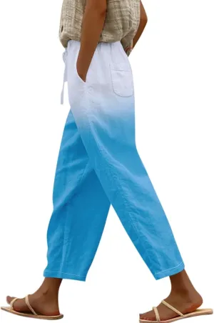 LCMTWX Women's Linen Pants Drawstring Pants with Pockets Wide Leg Cropped Pants for Women Capri Pants 2025 Pants with