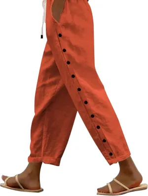 LCMTWX Women's Linen Pants Drawstring Pants with Pockets Wide Leg Cropped Pants for Women Capri Pants 2025 Pants with