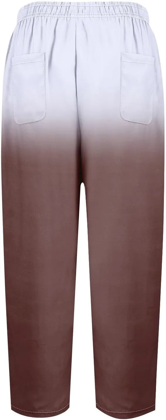 LCMTWX Women's Linen Pants Drawstring Pants with Pockets Wide Leg Cropped Pants for Women Capri Pants 2025 Pants with