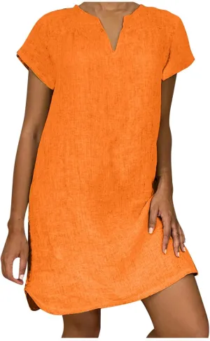 Linen Dress for Women Summer Dresses V Neck Cap Sleeve Sundress Beach Vacation Soft Plus Size Casual Mini Dress 2024