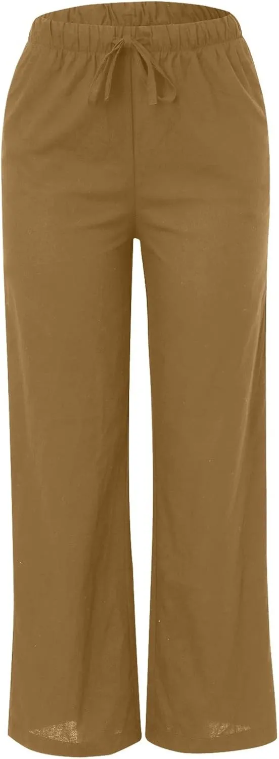 Linen Flowy Pants for Women Wide Leg Beach Pants Summer Vacation Boho Pants Casual Yoga Pants Women Holiday Lounge Pants