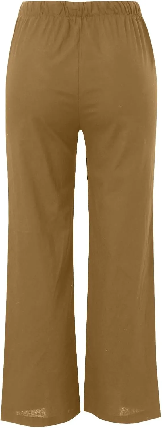 Linen Flowy Pants for Women Wide Leg Beach Pants Summer Vacation Boho Pants Casual Yoga Pants Women Holiday Lounge Pants